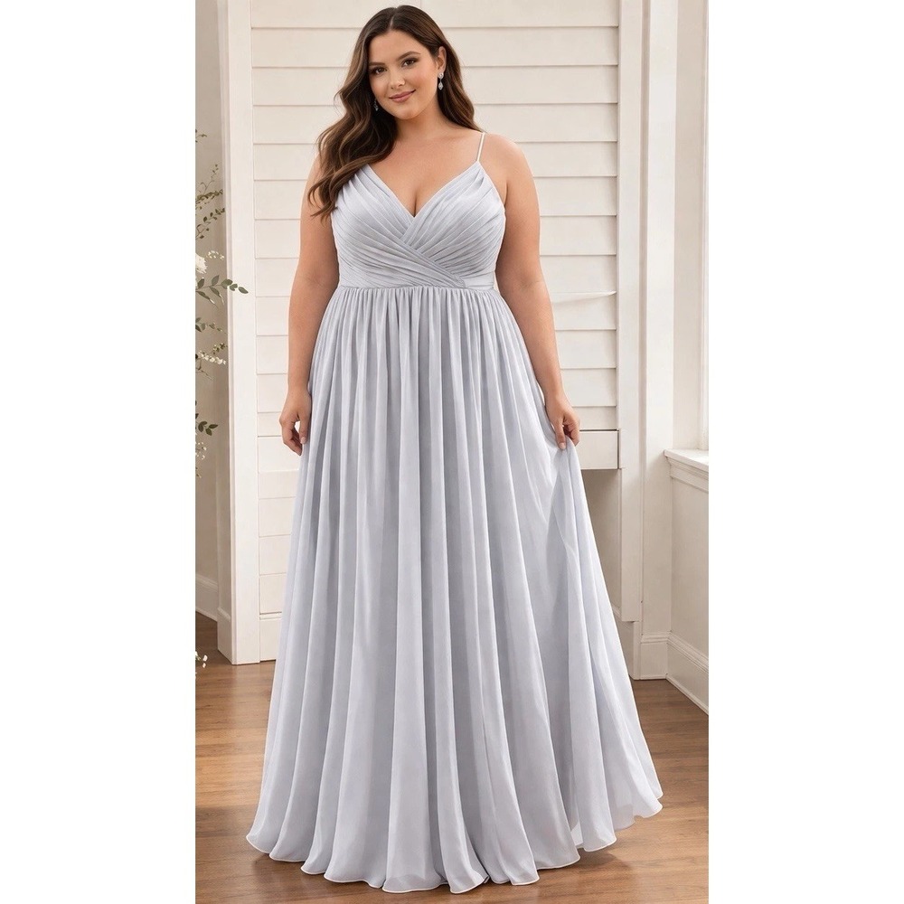 Revelry Penelope Chiffon Maxi Dress Dove Light Gray 18 Pleated Bridesmaid Flowy